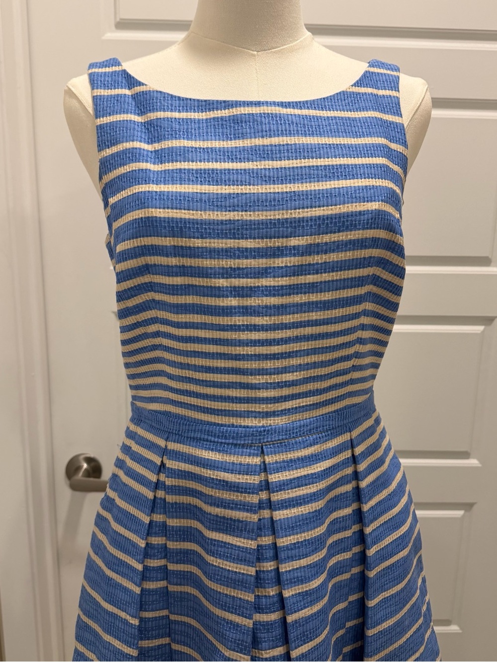 Taylor Blue and White Striped Sleeveless Midi Dress - Picture 2 of 7